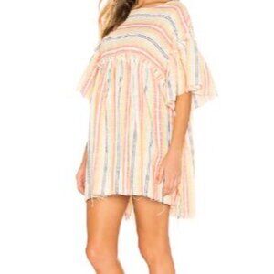 Free People Summer Nights Striped Pastel Boho Dress  Butter Yellow Ruffle Sleeve